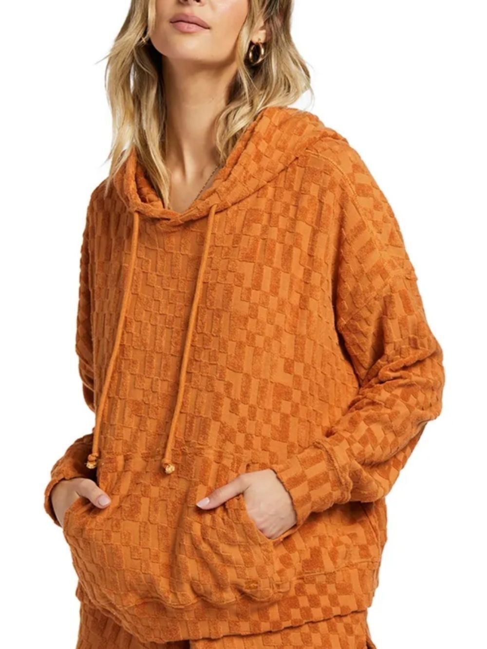 Billabong Womens Rust Orange Shoreline Sands Jacquard Looped Terry Hoodie Size M